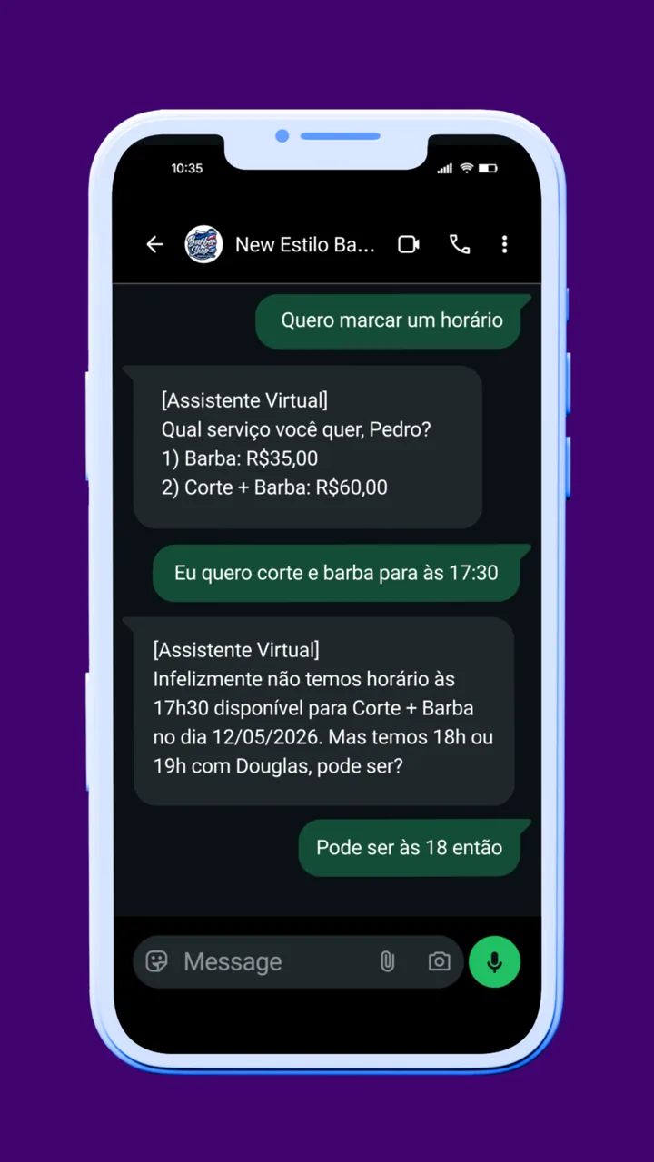 Tela do Loyol Chat atendendo um pedido de horário pelo WhatsApp